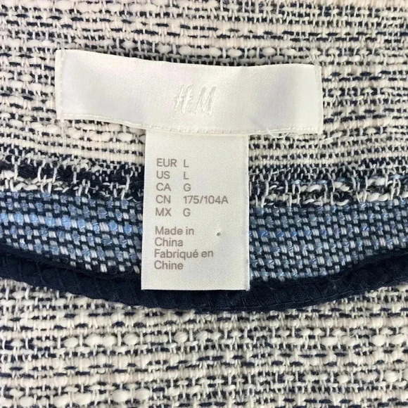 H&M Open Cardigan Large Blue White Long Sleeve Jacket - Picture 6 of 7